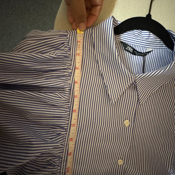 New With Tags Zara Ruffle button down long sleeve in blue with white stripes - Picture 10 of 16